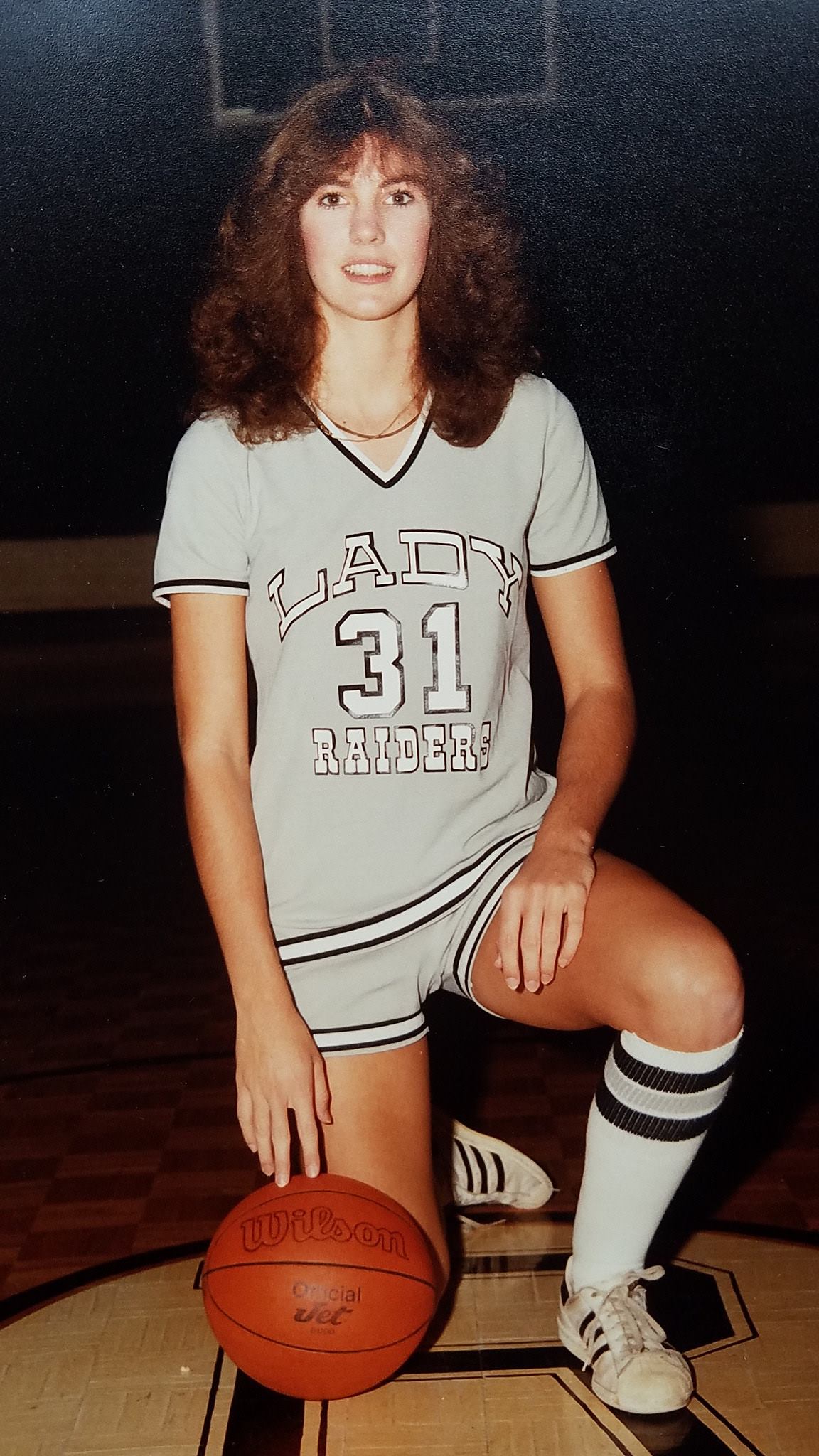 Wendy Richardson in her Lady Raiders high school basketball uniform